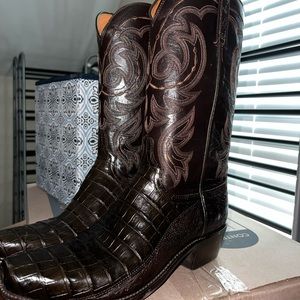 Mens Lucchese Ostrich Skin and Alligator Boots NWT Never Worn